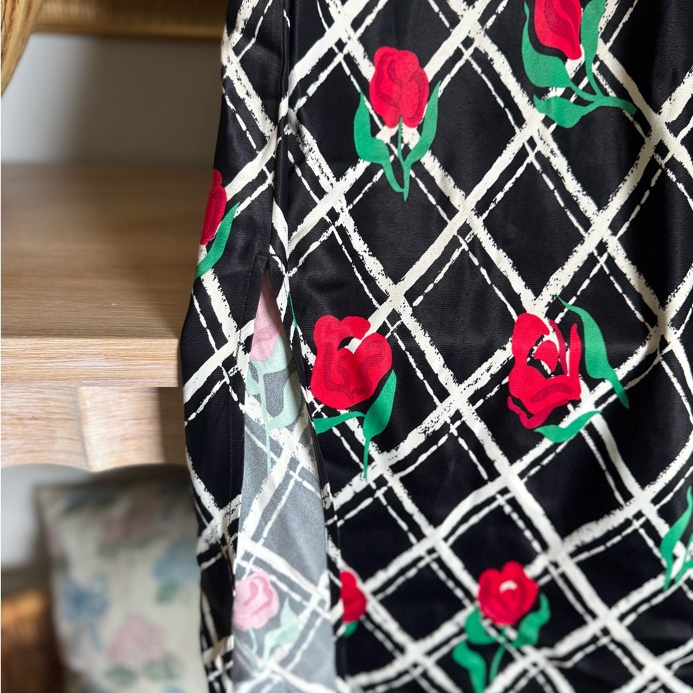 Anthropologie Floral Maxi Dress🌹Romantic Strappy Midi Black White Red Rose Print - Picture 6 of 9
